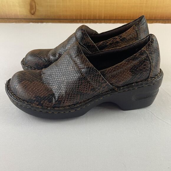 Born Womens Peggy Clog Mule Size 6 Python Snakeskin Brown Black Leather‎ Comfort - Picture 1 of 8